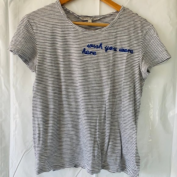 Embroidered Saying Horizontal Stripe Soft Crew Tee - Picture 1 of 8